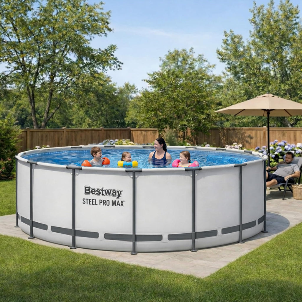 Ground Pool, Round Metal Frame Outdoor Swimming Pool Set with Filter Pump