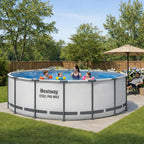 Ground Pool, Round Metal Frame Outdoor Swimming Pool Set with Filter Pump