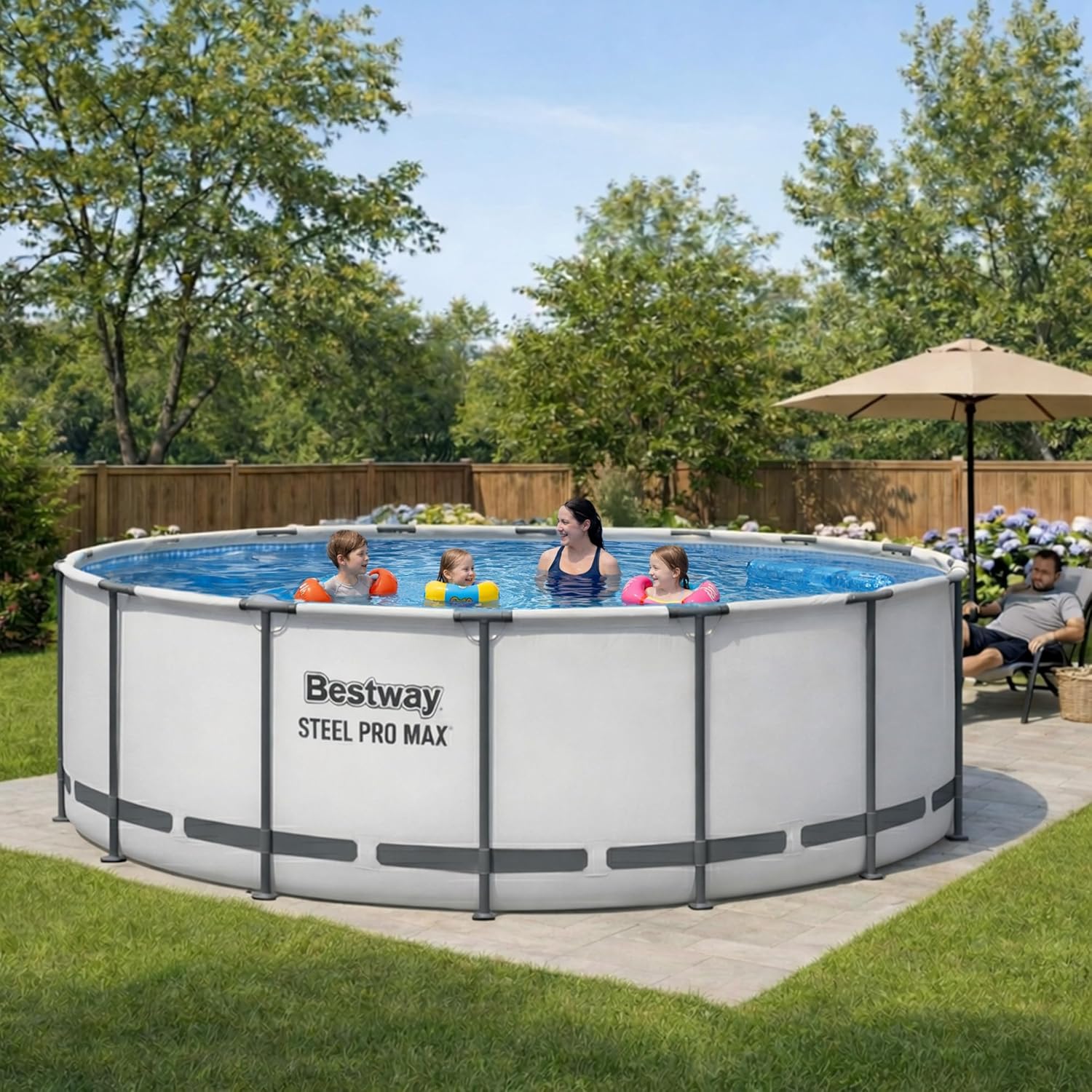 Ground Pool, Round Metal Frame Outdoor Swimming Pool Set with Filter Pump