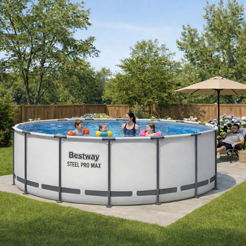 Ground Pool, Round Metal Frame Outdoor Swimming Pool Set with Filter Pump