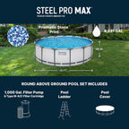 Ground Pool, Round Metal Frame Outdoor Swimming Pool Set with Filter Pump