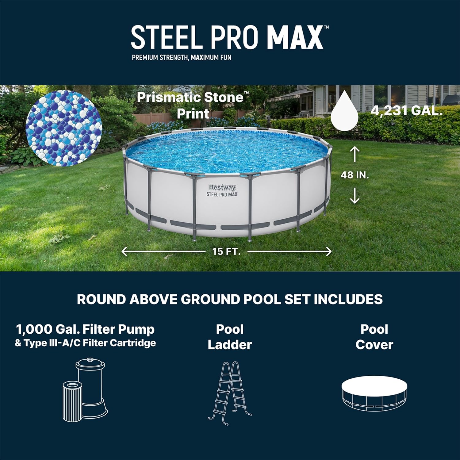 Ground Pool, Round Metal Frame Outdoor Swimming Pool Set with Filter Pump