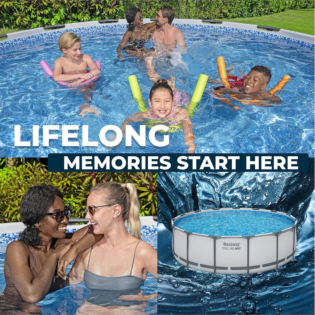 Ground Pool, Round Metal Frame Outdoor Swimming Pool Set with Filter Pump