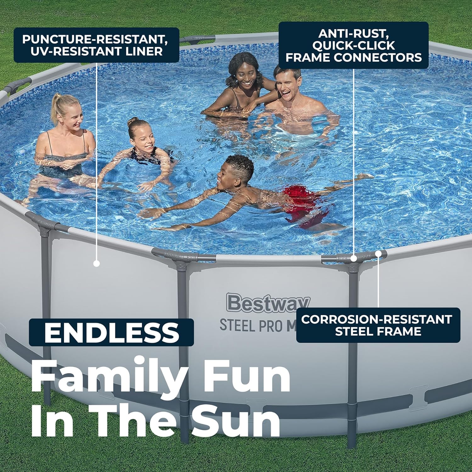 Ground Pool, Round Metal Frame Outdoor Swimming Pool Set with Filter Pump