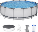Ground Pool, Round Metal Frame Outdoor Swimming Pool Set with Filter Pump